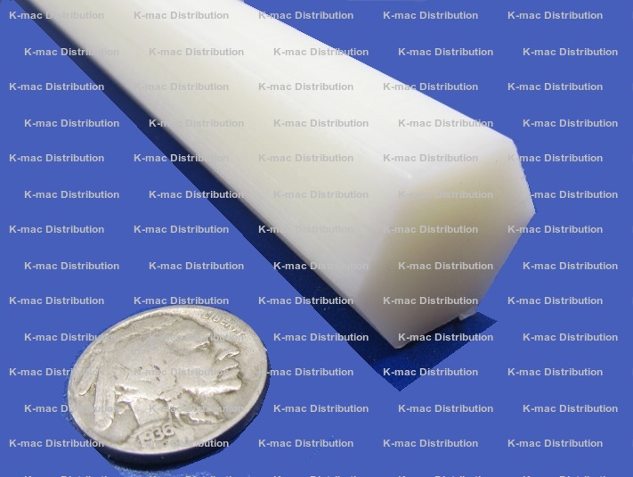 Nylon Plastic Hex Rods, Natural Tint, 3/16 to 2.0 Inch Hex Sizes